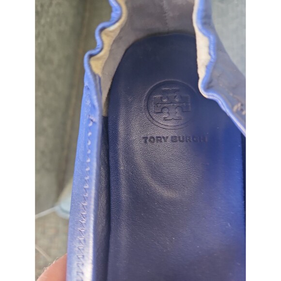 Tory Burch "Minnie" Travel Ballet Flats Dark Blue Leather Size 10 - Picture 5 of 12